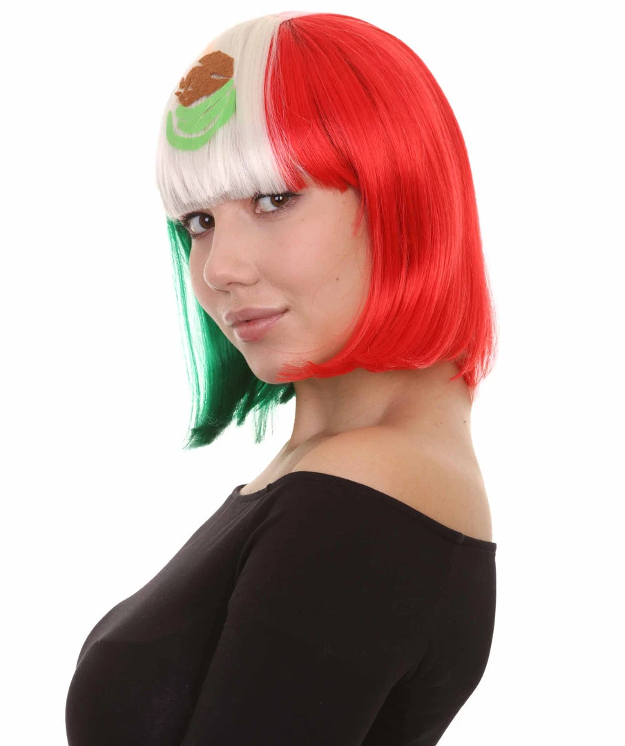FLAGWIGS Women Patriotic Mexico Flag Bob Wig | Premium Breathable Capless Cap Women's 2 FLAGWIGS Women Patriotic Mexico Flag Bob Wig | Premium Breathable Capless Cap Women's