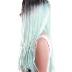 HPO Women's Women TV Movie Character Wig | Black And Light Blue Two Tone Color Wig | Premium Breathable Capless Cap