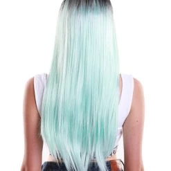 HPO Women's Women TV Movie Character Wig | Black And Light Blue Two Tone Color Wig | Premium Breathable Capless Cap