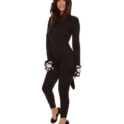 HPO Adult Women's Catsuit 2Pc Costume | Black Halloween Costume