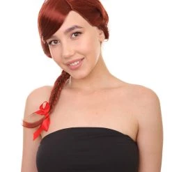 HPO Farmers Daughter Long Braids Womens Wig | Brown Colonial Traditional Cosplay Halloween Wig | Premium Breathable Capless Cap Women's