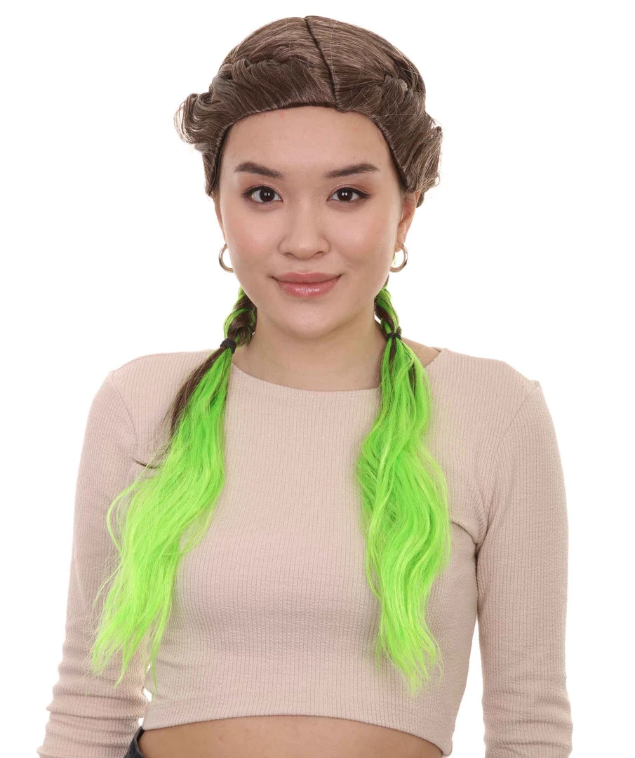 HPO Men's Briaded Womens Wig | Brown Green Cosplay Halloween Wig | Premium Breathable Capless Cap 1 HPO Men's Briaded Womens Wig | Brown Green Cosplay Halloween Wig | Premium Breathable Capless Cap