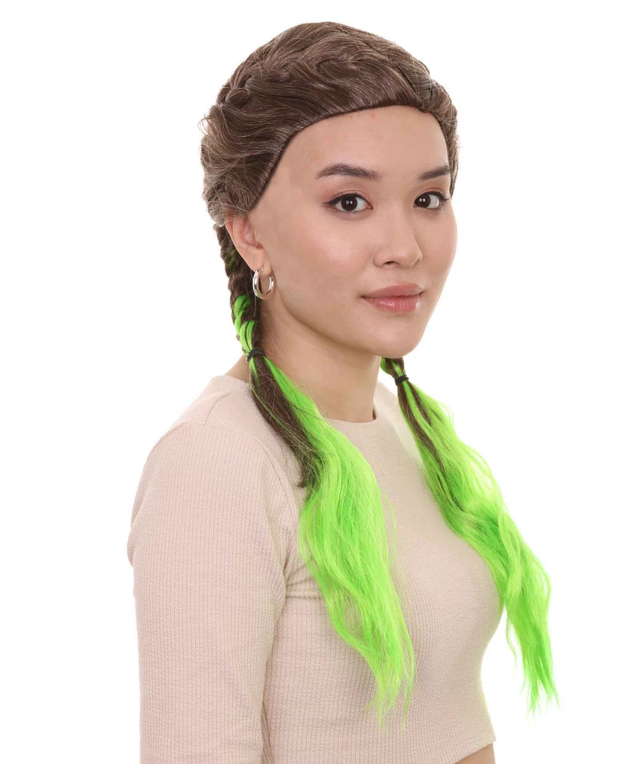 HPO Men's Briaded Womens Wig | Brown Green Cosplay Halloween Wig | Premium Breathable Capless Cap 6 HPO Men's Briaded Womens Wig | Brown Green Cosplay Halloween Wig | Premium Breathable Capless Cap