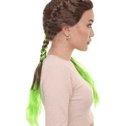 HPO Men's Briaded Womens Wig | Brown Green Cosplay Halloween Wig | Premium Breathable Capless Cap 13 HPO Men's Briaded Womens Wig | Brown Green Cosplay Halloween Wig | Premium Breathable Capless Cap