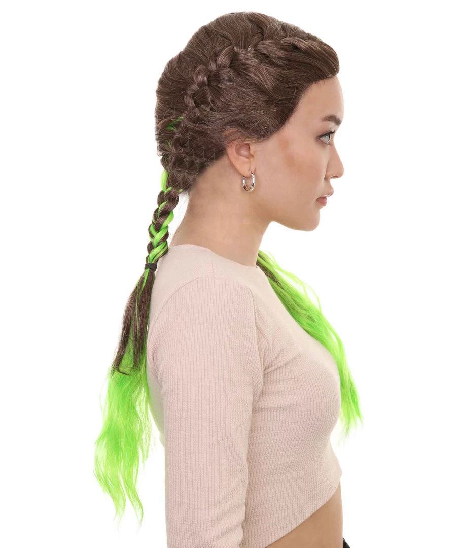 HPO Men's Briaded Womens Wig | Brown Green Cosplay Halloween Wig | Premium Breathable Capless Cap 5 HPO Men's Briaded Womens Wig | Brown Green Cosplay Halloween Wig | Premium Breathable Capless Cap