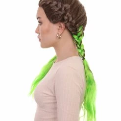 HPO Men's Briaded Womens Wig | Brown Green Cosplay Halloween Wig | Premium Breathable Capless Cap 11 HPO Men's Briaded Womens Wig | Brown Green Cosplay Halloween Wig | Premium Breathable Capless Cap