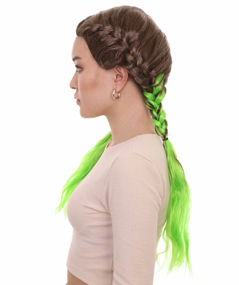 HPO Men's Briaded Womens Wig | Brown Green Cosplay Halloween Wig | Premium Breathable Capless Cap 3 HPO Men's Briaded Womens Wig | Brown Green Cosplay Halloween Wig | Premium Breathable Capless Cap