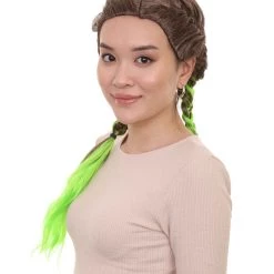 HPO Men's Briaded Womens Wig | Brown Green Cosplay Halloween Wig | Premium Breathable Capless Cap