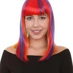 HPO Women's Womens Rainbow Medium Bob Wig | Party Ready Fancy Cosplay Halloween Wig | Premium Breathable Capless Cap