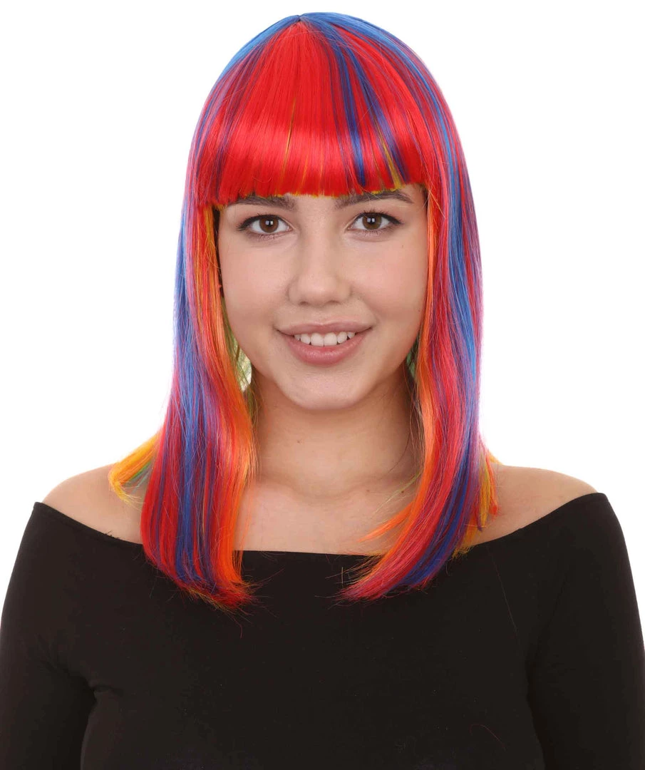 HPO Women's Womens Rainbow Medium Bob Wig | Party Ready Fancy Cosplay Halloween Wig | Premium Breathable Capless Cap 1 HPO Women's Womens Rainbow Medium Bob Wig | Party Ready Fancy Cosplay Halloween Wig | Premium Breathable Capless Cap