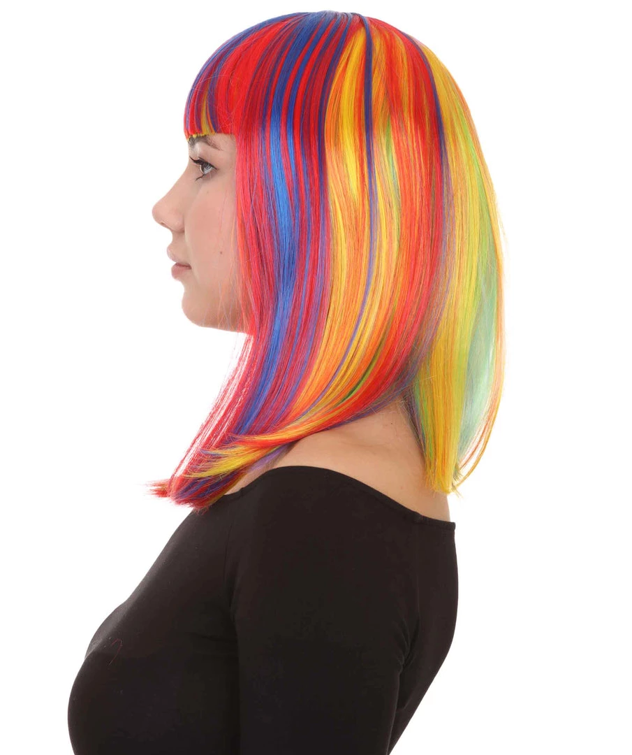 HPO Women's Womens Rainbow Medium Bob Wig | Party Ready Fancy Cosplay Halloween Wig | Premium Breathable Capless Cap 3 HPO Women's Womens Rainbow Medium Bob Wig | Party Ready Fancy Cosplay Halloween Wig | Premium Breathable Capless Cap