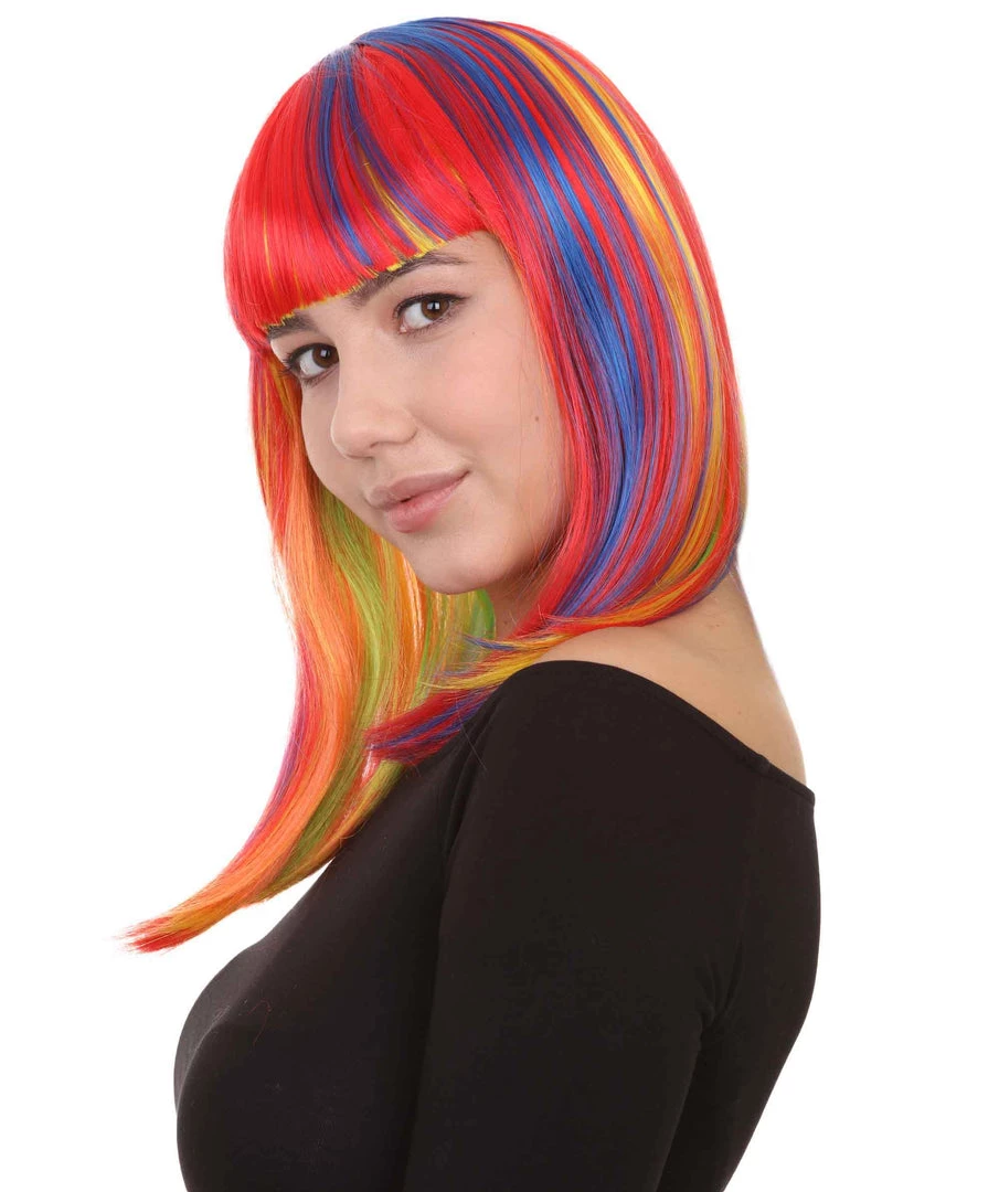 HPO Women's Womens Rainbow Medium Bob Wig | Party Ready Fancy Cosplay Halloween Wig | Premium Breathable Capless Cap 2 HPO Women's Womens Rainbow Medium Bob Wig | Party Ready Fancy Cosplay Halloween Wig | Premium Breathable Capless Cap