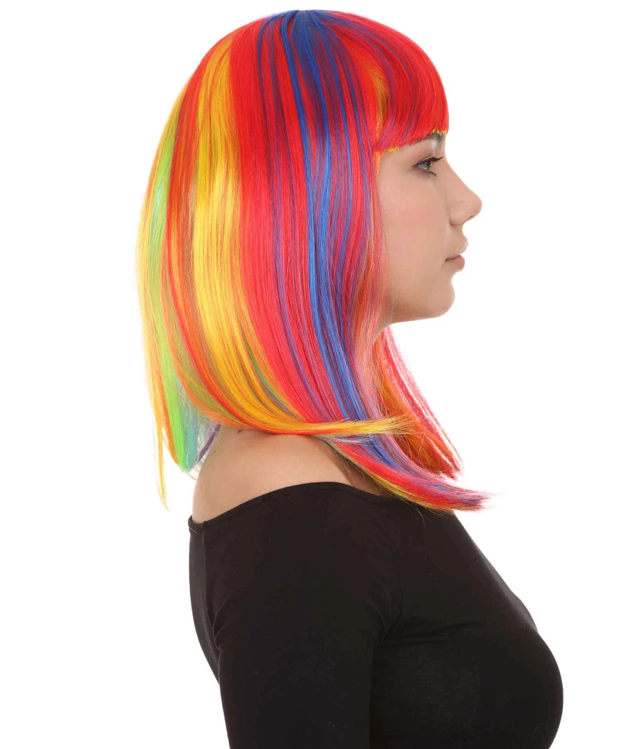 HPO Women's Womens Rainbow Medium Bob Wig | Party Ready Fancy Cosplay Halloween Wig | Premium Breathable Capless Cap 5 HPO Women's Womens Rainbow Medium Bob Wig | Party Ready Fancy Cosplay Halloween Wig | Premium Breathable Capless Cap