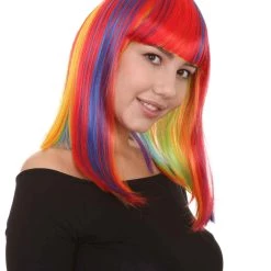 HPO Women's Womens Rainbow Medium Bob Wig | Party Ready Fancy Cosplay Halloween Wig | Premium Breathable Capless Cap 14 HPO Women's Womens Rainbow Medium Bob Wig | Party Ready Fancy Cosplay Halloween Wig | Premium Breathable Capless Cap