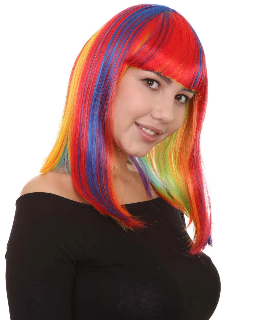 HPO Women's Womens Rainbow Medium Bob Wig | Party Ready Fancy Cosplay Halloween Wig | Premium Breathable Capless Cap 6 HPO Women's Womens Rainbow Medium Bob Wig | Party Ready Fancy Cosplay Halloween Wig | Premium Breathable Capless Cap