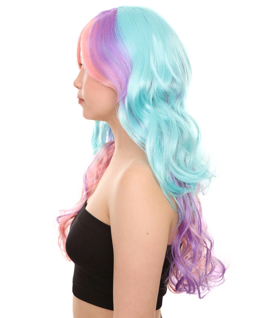 HPO Long Colorful Curly Wave Cosplay Womens Wig | Crazy Colorful Stage/Event Fancy Wig | Premium Breathable Capless Cap 3 HPO Long Colorful Curly Wave Cosplay Womens Wig | Crazy Colorful Stage/Event Fancy Wig | Premium Breathable Capless Cap