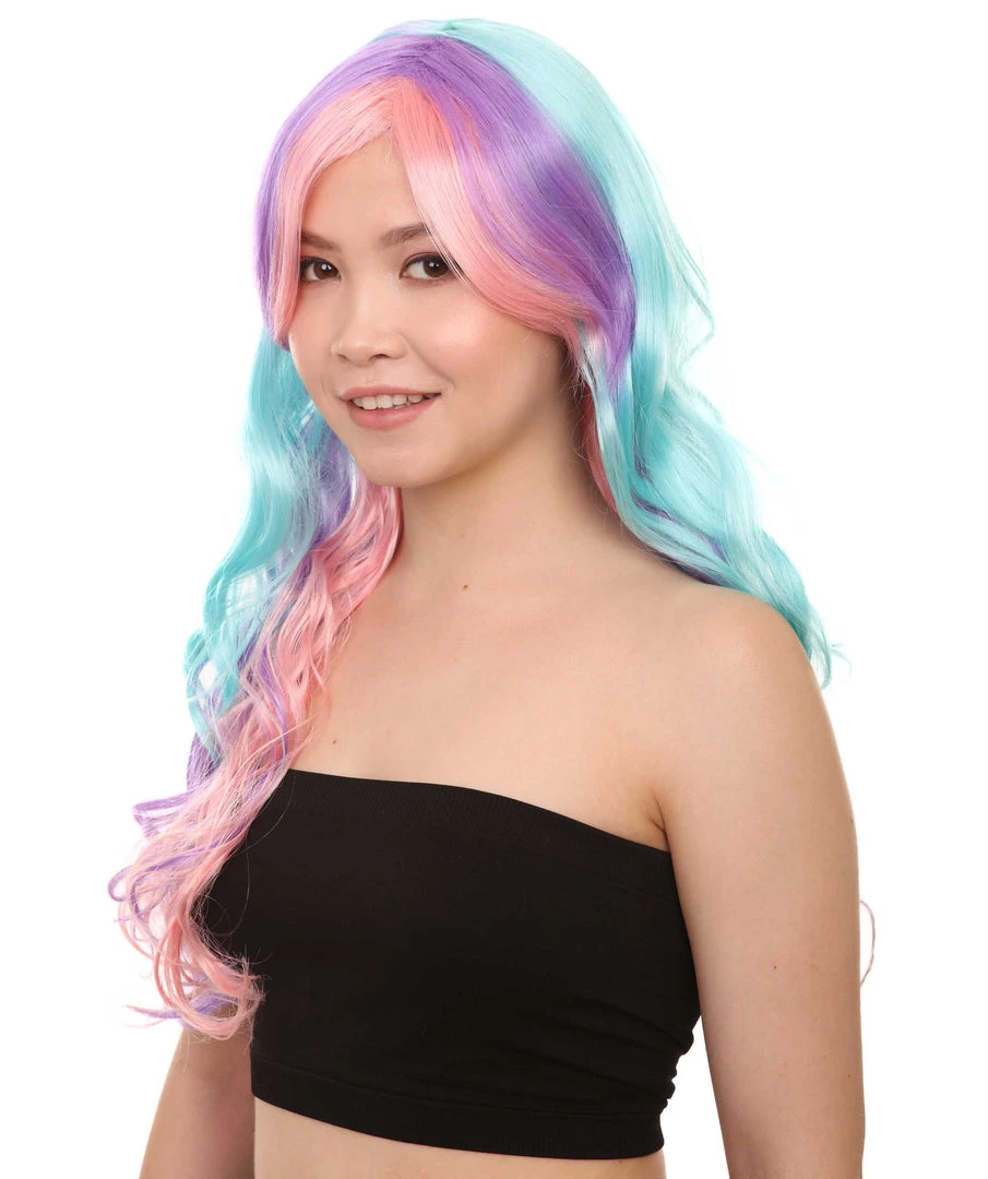 HPO Long Colorful Curly Wave Cosplay Womens Wig | Crazy Colorful Stage/Event Fancy Wig | Premium Breathable Capless Cap 2 HPO Long Colorful Curly Wave Cosplay Womens Wig | Crazy Colorful Stage/Event Fancy Wig | Premium Breathable Capless Cap