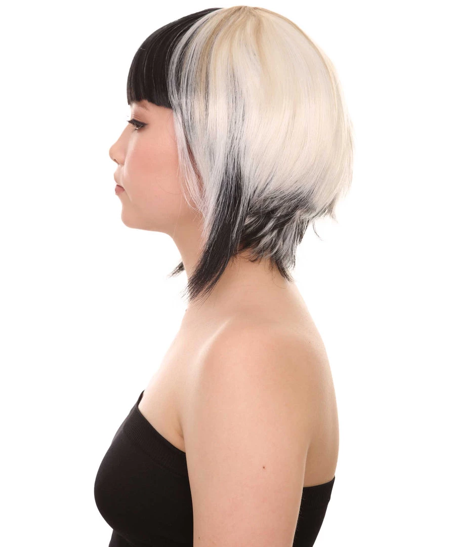 HPO Short Mix Color Womens Wig | White Black Bob Wig | Premium Breathable Capless Cap Men's 3 HPO Short Mix Color Womens Wig | White Black Bob Wig | Premium Breathable Capless Cap Men's