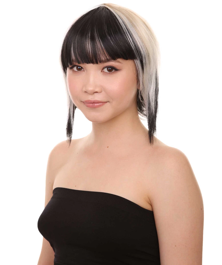 HPO Short Mix Color Womens Wig | White Black Bob Wig | Premium Breathable Capless Cap Men's 2 HPO Short Mix Color Womens Wig | White Black Bob Wig | Premium Breathable Capless Cap Men's