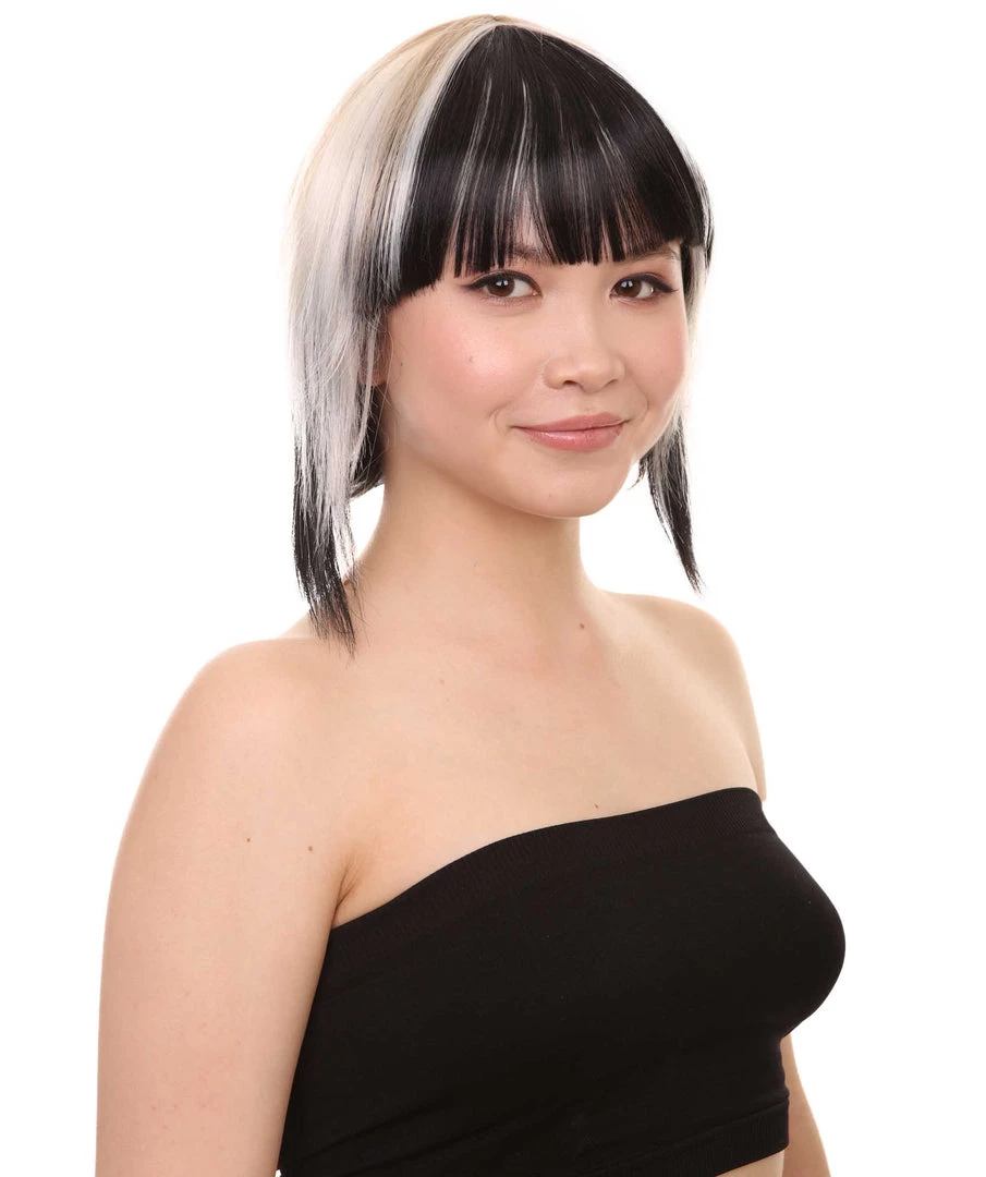 HPO Short Mix Color Womens Wig | White Black Bob Wig | Premium Breathable Capless Cap Men's 6 HPO Short Mix Color Womens Wig | White Black Bob Wig | Premium Breathable Capless Cap Men's