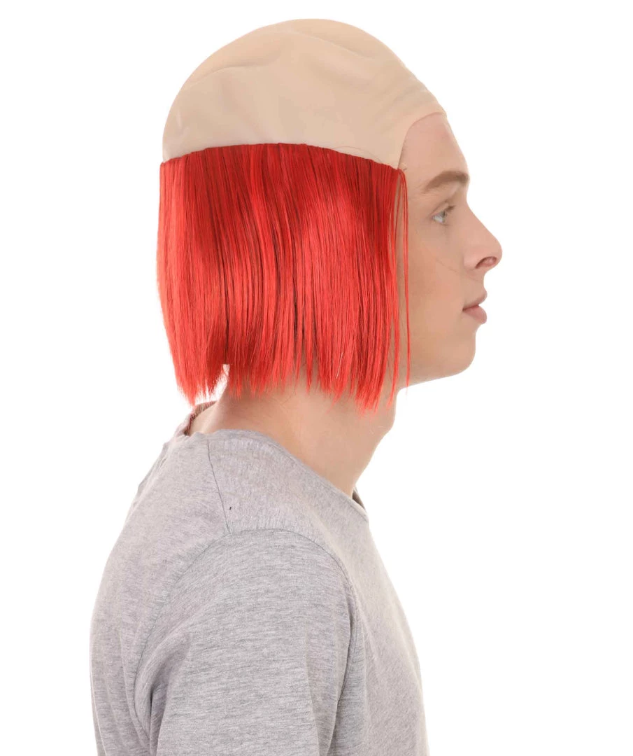 HPO Bald Straight Mens Clown Red Wig | Wig With Bald Cap Men's 6 HPO Bald Straight Mens Clown Red Wig | Wig With Bald Cap Men's