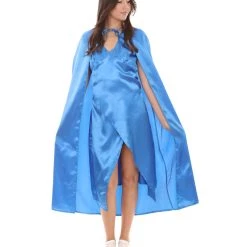 HPO Adult Women's Dragon Queen Blue Dress With Cloak Costume | Blue Cosplay Costume