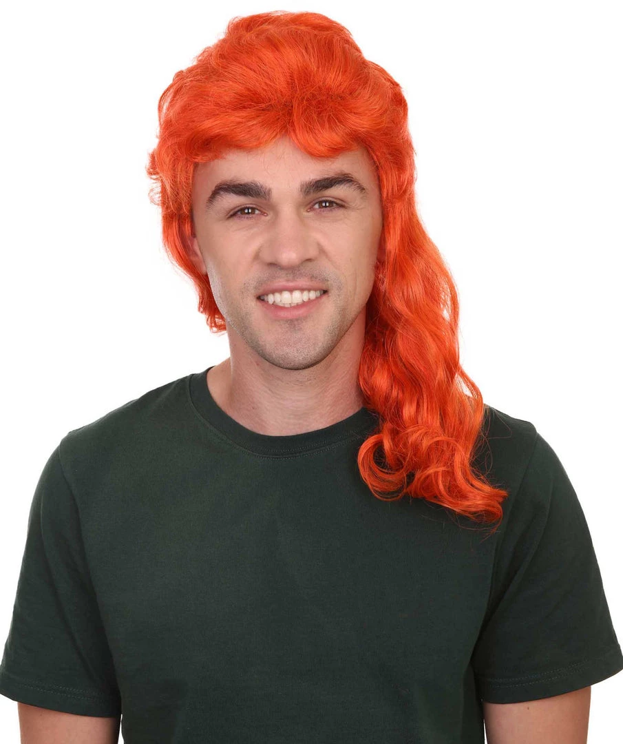 HPO 80's Orange Super Mullet Mens Wig | Pumkin Long Cosplay Halloween Wig | Premium Breathable Capless Cap 1 HPO 80's Orange Super Mullet Mens Wig | Pumkin Long Cosplay Halloween Wig | Premium Breathable Capless Cap