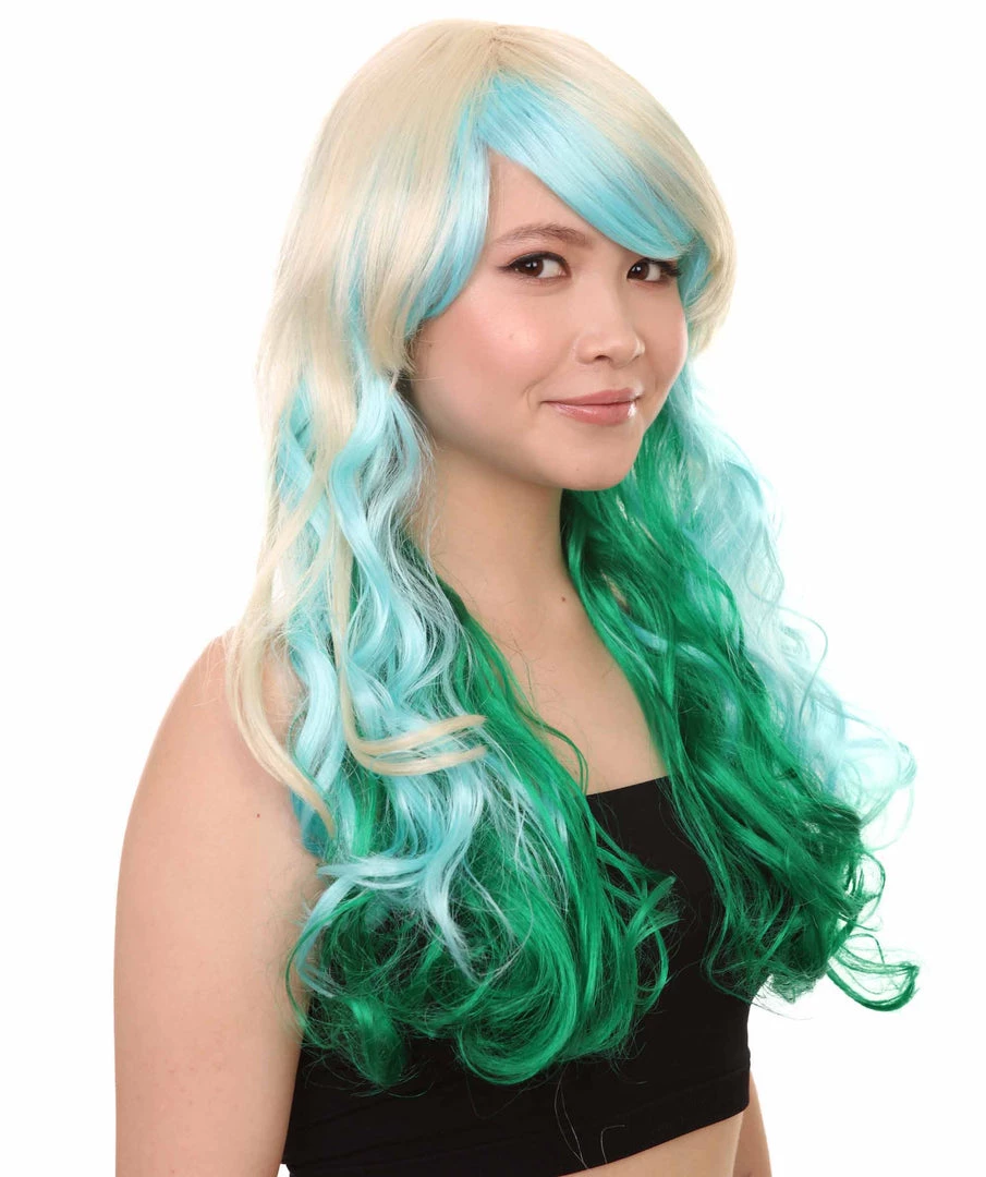 HPO Women's Mixed Color Long Curly Wavy Womens Wig | Fancy Party Event Ready Halloween Wig | Premium Breathable Capless Cap 6 HPO Women's Mixed Color Long Curly Wavy Womens Wig | Fancy Party Event Ready Halloween Wig | Premium Breathable Capless Cap