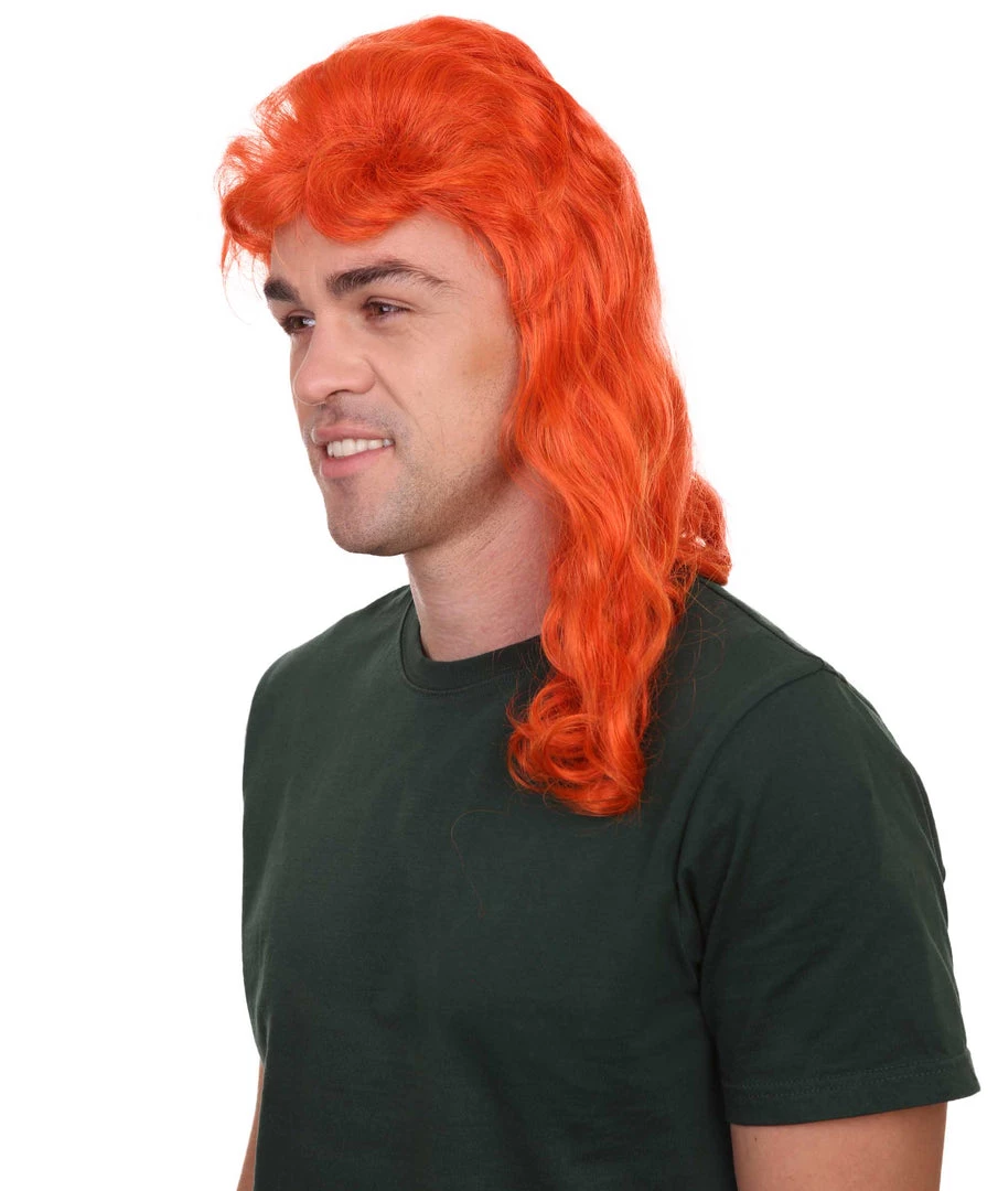 HPO 80's Orange Super Mullet Mens Wig | Pumkin Long Cosplay Halloween Wig | Premium Breathable Capless Cap 2 HPO 80's Orange Super Mullet Mens Wig | Pumkin Long Cosplay Halloween Wig | Premium Breathable Capless Cap