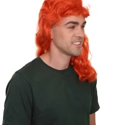 HPO 80's Orange Super Mullet Mens Wig | Pumkin Long Cosplay Halloween Wig | Premium Breathable Capless Cap 14 HPO 80's Orange Super Mullet Mens Wig | Pumkin Long Cosplay Halloween Wig | Premium Breathable Capless Cap