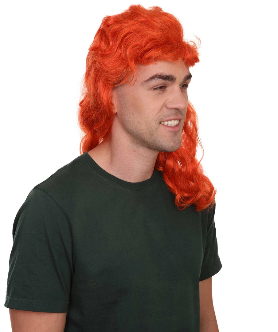 HPO 80's Orange Super Mullet Mens Wig | Pumkin Long Cosplay Halloween Wig | Premium Breathable Capless Cap 6 HPO 80's Orange Super Mullet Mens Wig | Pumkin Long Cosplay Halloween Wig | Premium Breathable Capless Cap