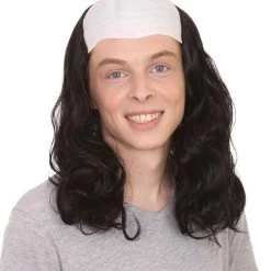 HPO Founding Father Mens Bald Long Black Wig | Wig With Cap Men's