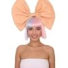 Adult Women's 9" Inch Short Length Halloween Two Tone Group Singer Wig With Bow, Synthetic Soft Fiber Hair, Perfect For Your Next Festival Convention And Group Bachelorette Party! | HPO