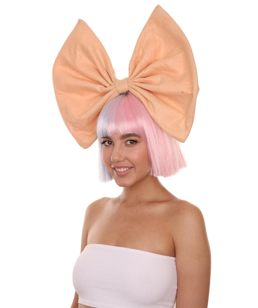 Adult Women's 9" Inch Short Length Halloween Two Tone Group Singer Wig With Bow, Synthetic Soft Fiber Hair, Perfect For Your Next Festival Convention And Group Bachelorette Party! | HPO 2 Adult Women's 9" Inch Short Length Halloween Two Tone Group Singer Wig With Bow, Synthetic Soft Fiber Hair, Perfect For Your Next Festival Convention And Group Bachelorette Party! | HPO