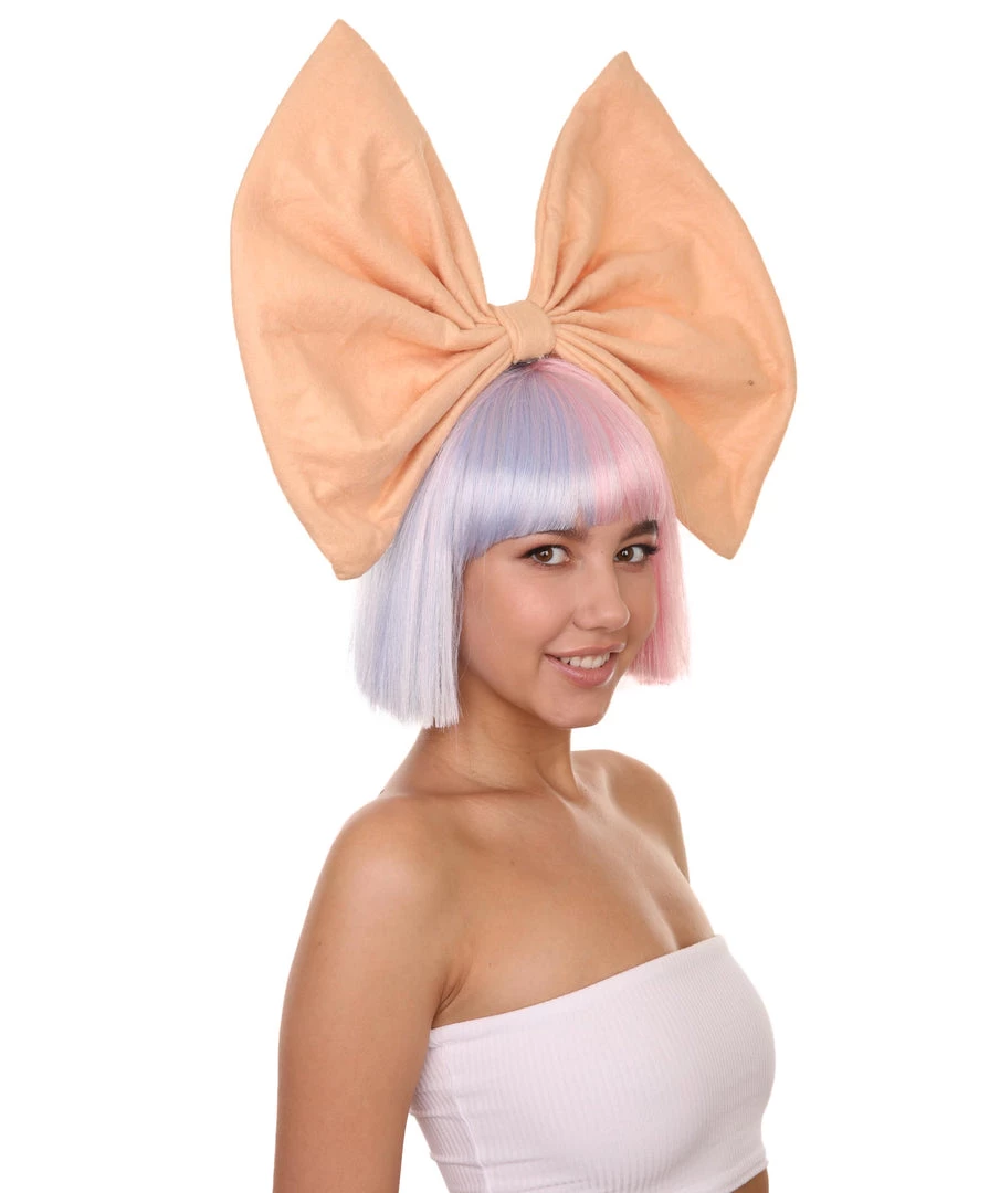 Adult Women's 9" Inch Short Length Halloween Two Tone Group Singer Wig With Bow, Synthetic Soft Fiber Hair, Perfect For Your Next Festival Convention And Group Bachelorette Party! | HPO 6 Adult Women's 9" Inch Short Length Halloween Two Tone Group Singer Wig With Bow, Synthetic Soft Fiber Hair, Perfect For Your Next Festival Convention And Group Bachelorette Party! | HPO