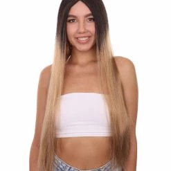 Adult Women's 32" Inch Extra Long Length Halloween Basic Valley Girl Ombre Costume Wig, Synthetic Soft Fiber Hair, Capless Cap Design For Breathability And Comfort! | HPO
