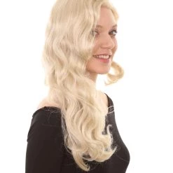 HPO Women's Womens Singer Album Curly Wavy Wig | Blonde Celebrity Wigs | Premium Breathable Capless Cap