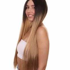 Adult Women's 32" Inch Extra Long Length Halloween Basic Valley Girl Ombre Costume Wig, Synthetic Soft Fiber Hair, Capless Cap Design For Breathability And Comfort! | HPO