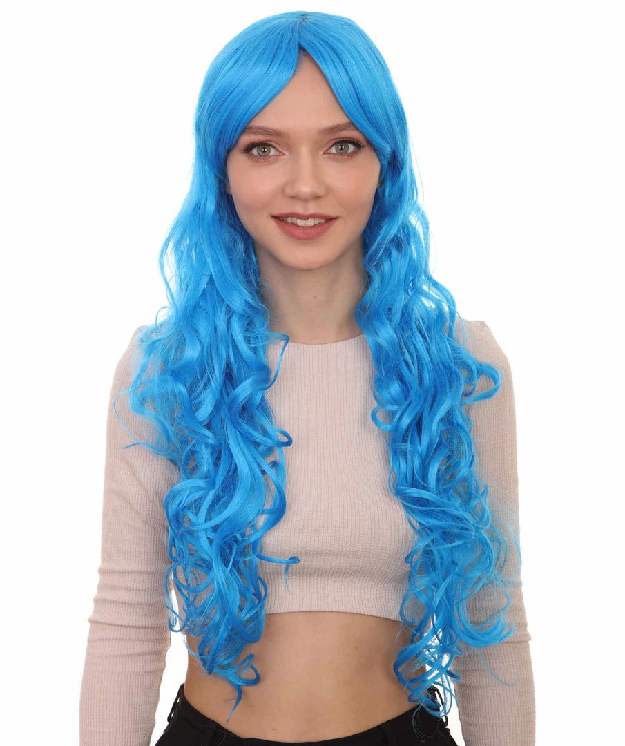 HPO Women's Long Curly Blue Womens Wig | Dramatical Cosplay Halloween Wig | Premium Breathable Capless Cap 1 HPO Women's Long Curly Blue Womens Wig | Dramatical Cosplay Halloween Wig | Premium Breathable Capless Cap