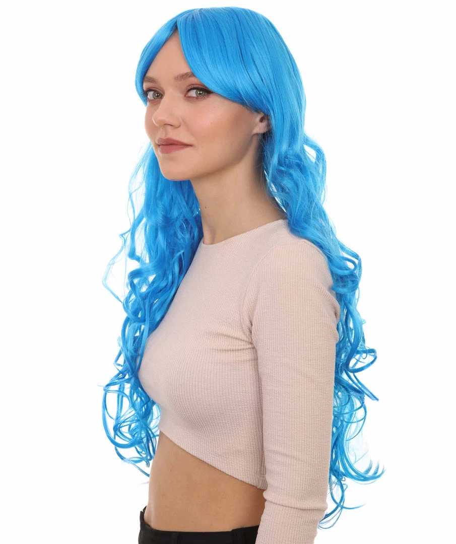 HPO Women's Long Curly Blue Womens Wig | Dramatical Cosplay Halloween Wig | Premium Breathable Capless Cap 2 HPO Women's Long Curly Blue Womens Wig | Dramatical Cosplay Halloween Wig | Premium Breathable Capless Cap
