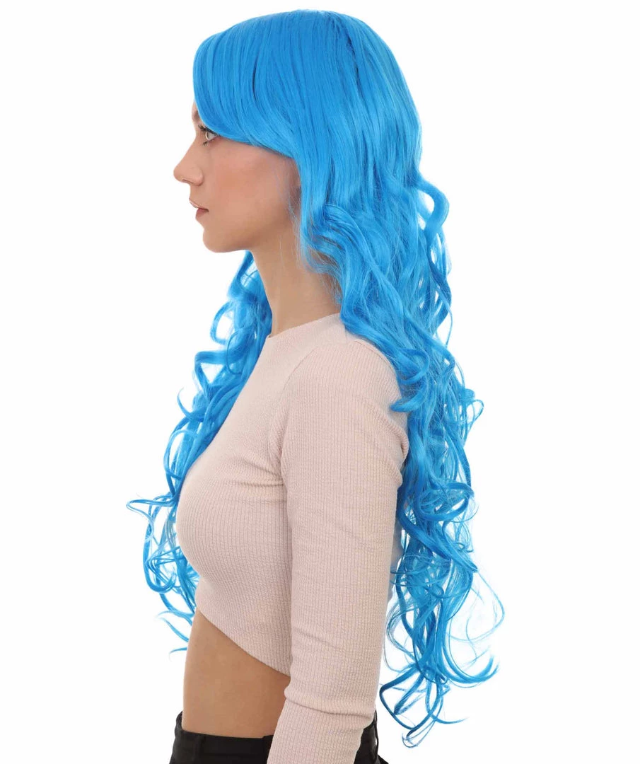 HPO Women's Long Curly Blue Womens Wig | Dramatical Cosplay Halloween Wig | Premium Breathable Capless Cap 3 HPO Women's Long Curly Blue Womens Wig | Dramatical Cosplay Halloween Wig | Premium Breathable Capless Cap