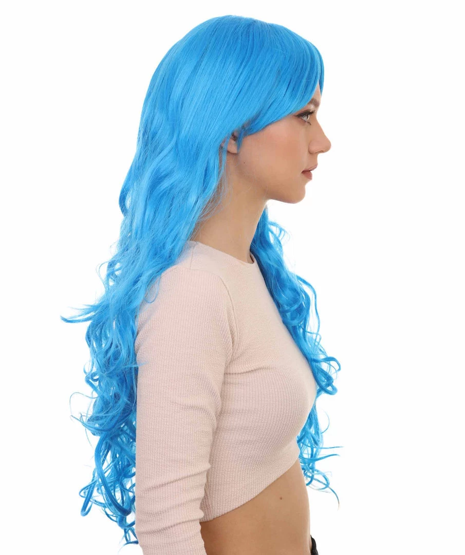 HPO Women's Long Curly Blue Womens Wig | Dramatical Cosplay Halloween Wig | Premium Breathable Capless Cap 5 HPO Women's Long Curly Blue Womens Wig | Dramatical Cosplay Halloween Wig | Premium Breathable Capless Cap