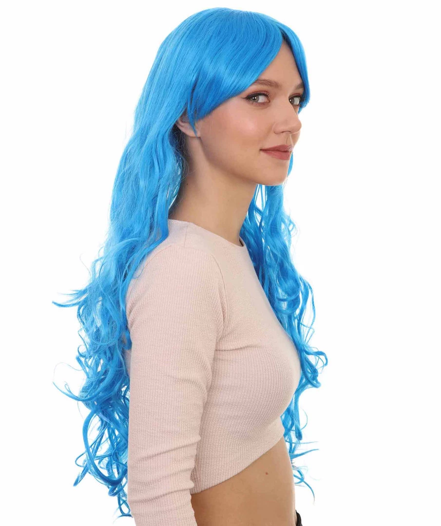 HPO Women's Long Curly Blue Womens Wig | Dramatical Cosplay Halloween Wig | Premium Breathable Capless Cap 6 HPO Women's Long Curly Blue Womens Wig | Dramatical Cosplay Halloween Wig | Premium Breathable Capless Cap