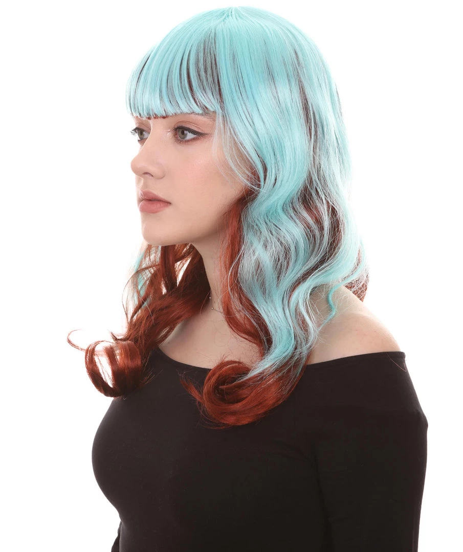 HPO Women's Long Wavy Blue & Brown Womens Wig | Fancy Party Event Ready Halloween Wig | Premium Breathable Capless Cap 3 HPO Women's Long Wavy Blue & Brown Womens Wig | Fancy Party Event Ready Halloween Wig | Premium Breathable Capless Cap