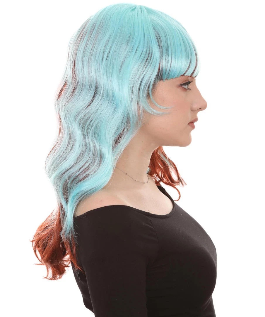 HPO Women's Long Wavy Blue & Brown Womens Wig | Fancy Party Event Ready Halloween Wig | Premium Breathable Capless Cap 5 HPO Women's Long Wavy Blue & Brown Womens Wig | Fancy Party Event Ready Halloween Wig | Premium Breathable Capless Cap