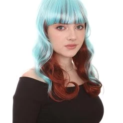 HPO Women's Long Wavy Blue & Brown Womens Wig | Fancy Party Event Ready Halloween Wig | Premium Breathable Capless Cap 14 HPO Women's Long Wavy Blue & Brown Womens Wig | Fancy Party Event Ready Halloween Wig | Premium Breathable Capless Cap