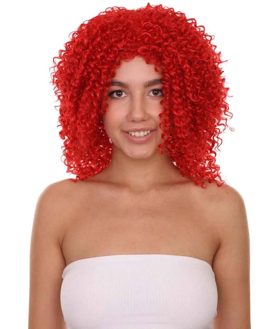 Adult Women's 18" Inch Long Length Curly Halloween Queen Of Drag Fierce Fire Red Wig, Synthetic Soft Savage Fiber Hair, Capless Cap Design For Comfort And Fit | HPO 1 Adult Women's 18" Inch Long Length Curly Halloween Queen Of Drag Fierce Fire Red Wig, Synthetic Soft Savage Fiber Hair, Capless Cap Design For Comfort And Fit | HPO