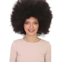 HPO Women's Womens Comedy Afro Wig | Black Oversized TV/Movie Wig | Premium Breathable Capless Cap