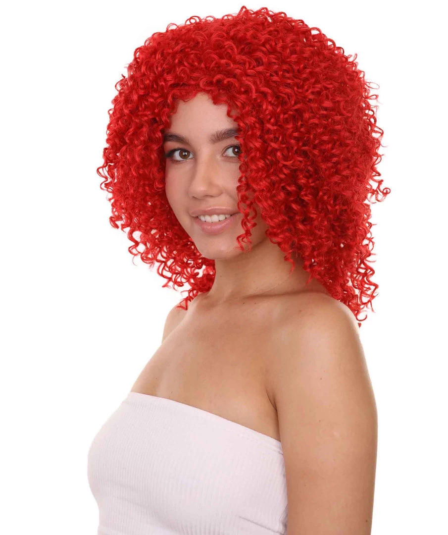 Adult Women's 18" Inch Long Length Curly Halloween Queen Of Drag Fierce Fire Red Wig, Synthetic Soft Savage Fiber Hair, Capless Cap Design For Comfort And Fit | HPO 2 Adult Women's 18" Inch Long Length Curly Halloween Queen Of Drag Fierce Fire Red Wig, Synthetic Soft Savage Fiber Hair, Capless Cap Design For Comfort And Fit | HPO