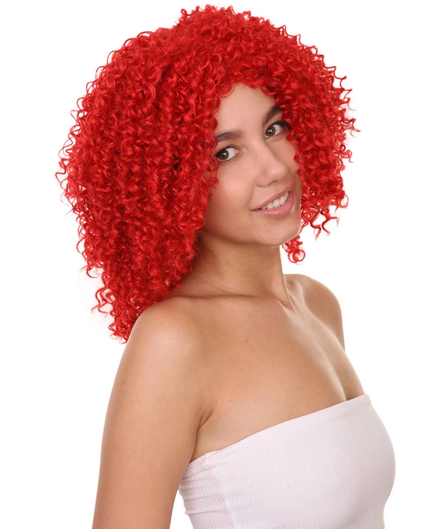 Adult Women's 18" Inch Long Length Curly Halloween Queen Of Drag Fierce Fire Red Wig, Synthetic Soft Savage Fiber Hair, Capless Cap Design For Comfort And Fit | HPO 6 Adult Women's 18" Inch Long Length Curly Halloween Queen Of Drag Fierce Fire Red Wig, Synthetic Soft Savage Fiber Hair, Capless Cap Design For Comfort And Fit | HPO